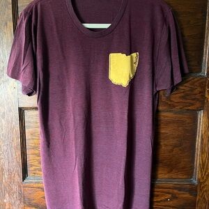 Men’s OhioLove Burgundy T-Shirt with Mustard Ohio Shaped Chest Pocket